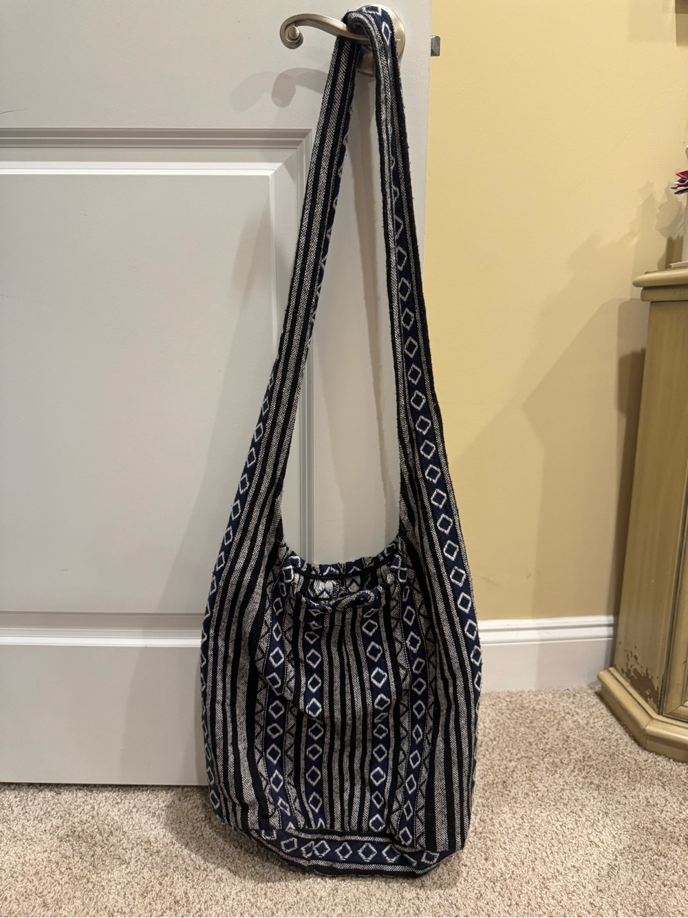 Boho Stripe Navy and Cream Crossbody Hobo Bag
